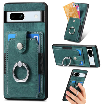 Retro Skin-feel Ring Card Wallet Phone Case, Compatible with Google Pixel 7a