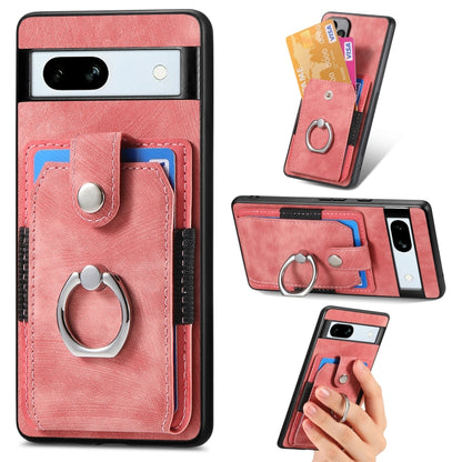 Retro Skin-feel Ring Card Wallet Phone Case, Compatible with Google Pixel 7a