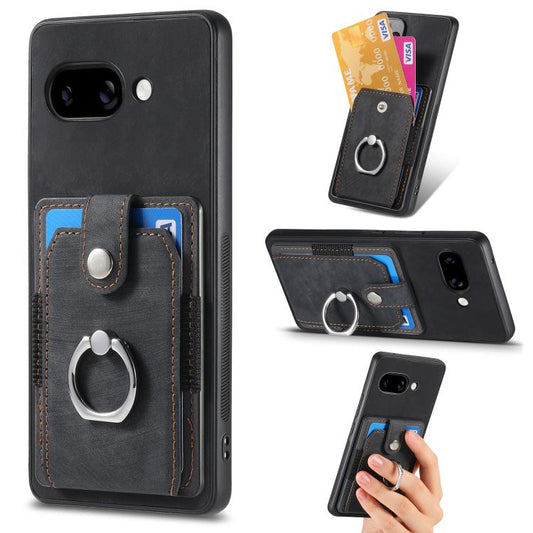 Retro Skin-feel Ring Card Wallet Phone Case, Compatible with Google Pixel 9a