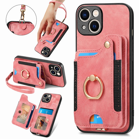 Retro Skin-feel Ring Multi-card Wallet Phone Case, Compatible with iPhone 15