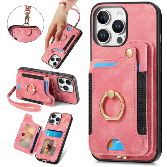 Retro Skin-feel Ring Multi-card Wallet Phone Case, Compatible with iPhone 16 Pro Max