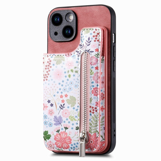Retro Painted Zipper Wallet Back Phone Case, For iPhone 13