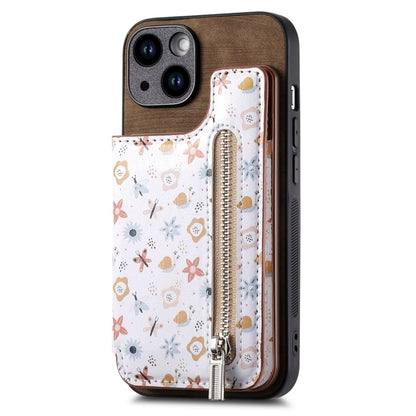 Retro Painted Zipper Wallet Back Phone Case, For iPhone 13