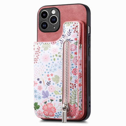 Retro Painted Zipper Wallet Back Phone Case, For iPhone 11 Pro