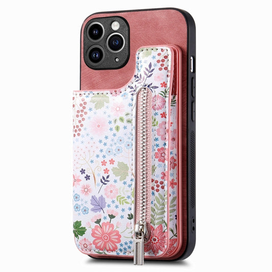 Retro Painted Zipper Wallet Back Phone Case, For iPhone 11 Pro