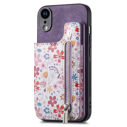 Retro Painted Zipper Wallet Back Phone Case, For iPhone XR