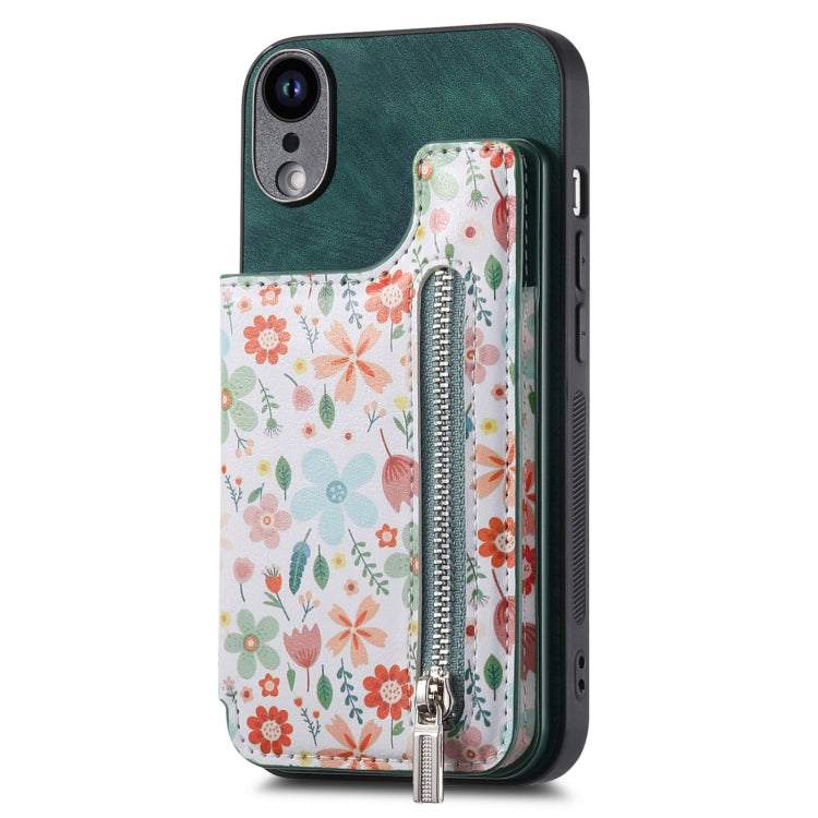 Retro Painted Zipper Wallet Back Phone Case, For iPhone XR