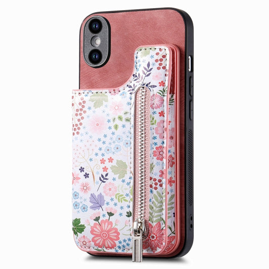 Retro Painted Zipper Wallet Back Phone Case, For iPhone XS Max