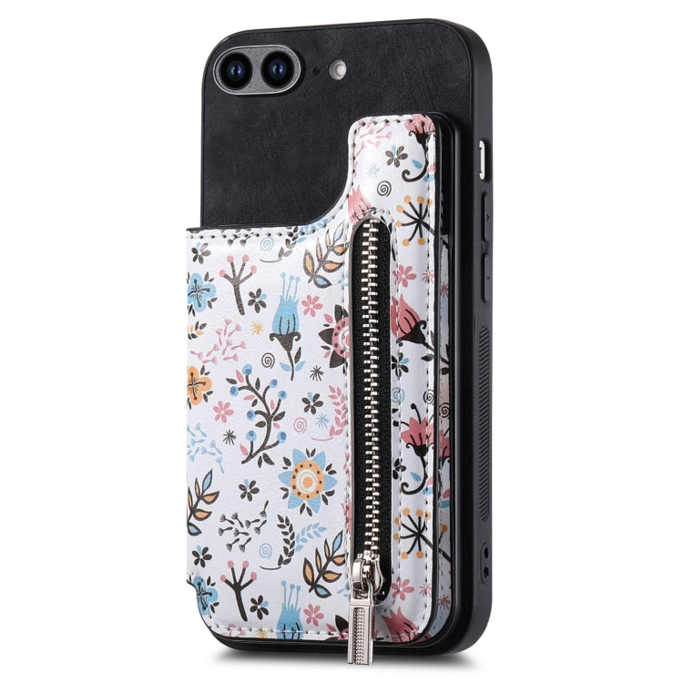 Retro Painted Zipper Wallet Back Phone Case, For iPhone 7 Plus / 8 Plus