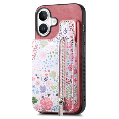 Retro Painted Zipper Wallet Back Phone Case, For iPhone 16