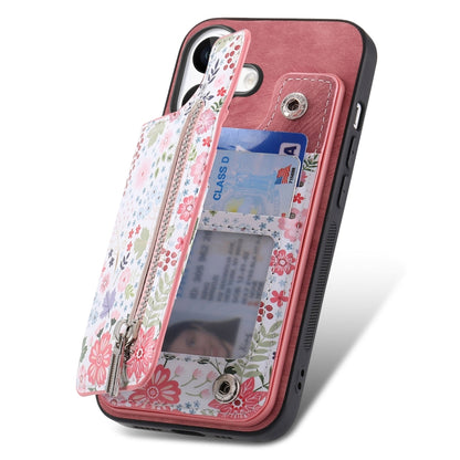 Retro Painted Zipper Wallet Back Phone Case, For iPhone 16