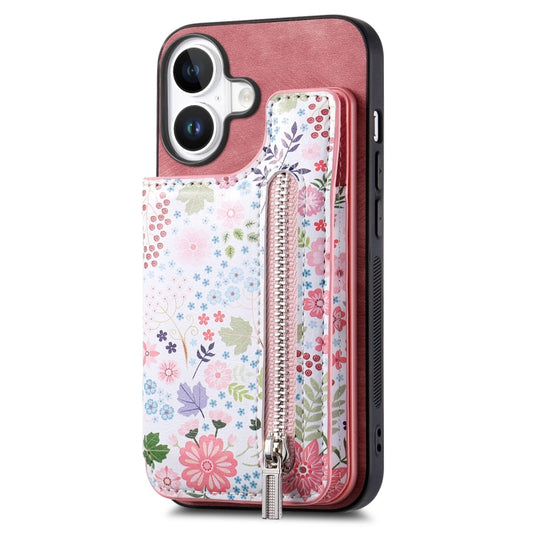 Retro Painted Zipper Wallet Back Phone Case, For iPhone 16 Plus