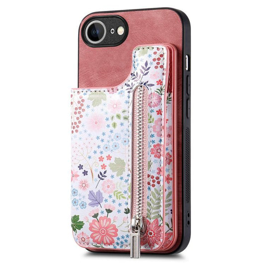 Retro Painted Zipper Wallet Back Phone Case, For iPhone 16e