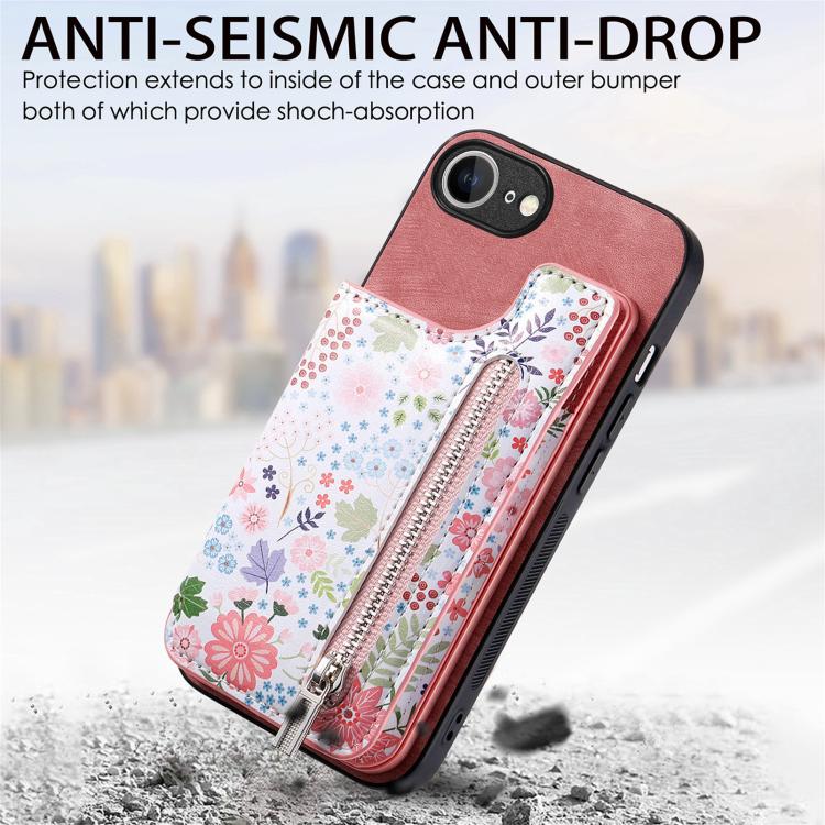 Retro Painted Zipper Wallet Back Phone Case, For iPhone 16e