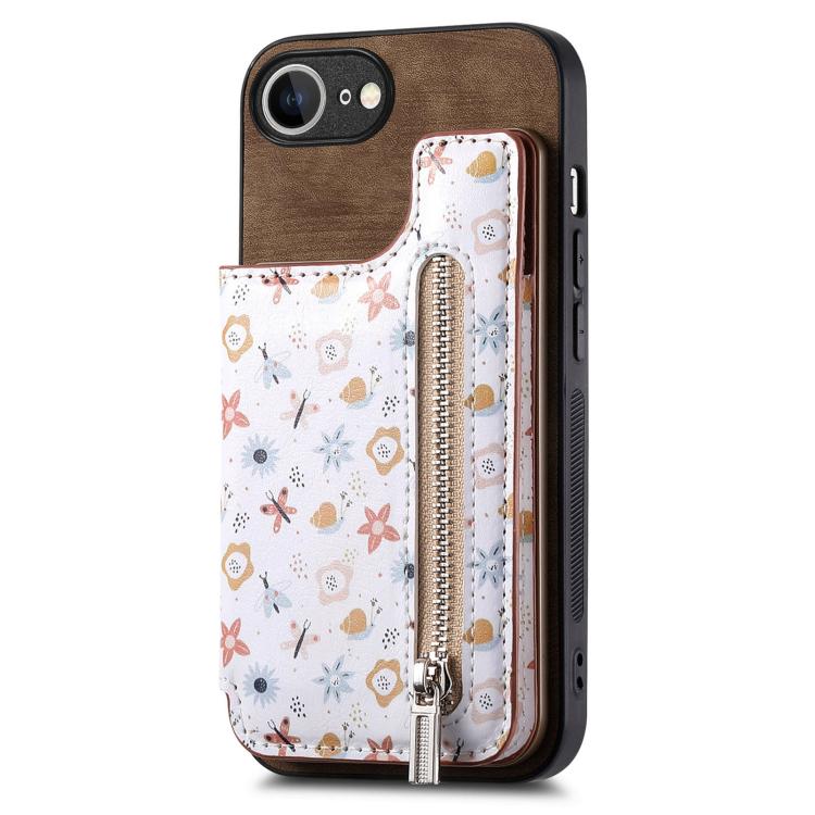 Retro Painted Zipper Wallet Back Phone Case, For iPhone 16e