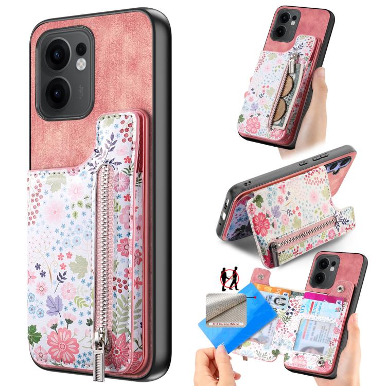 Retro Painted Zipper Wallet Back Phone Case