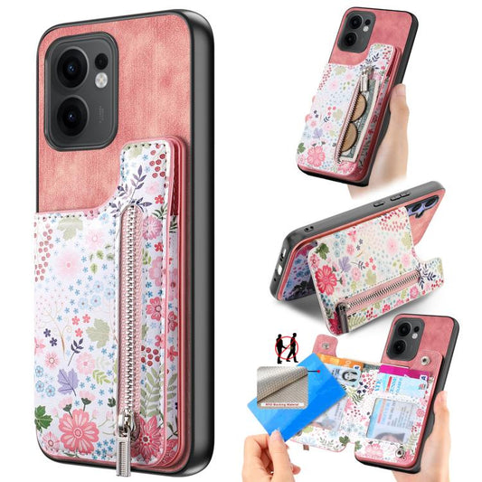 Retro Painted Zipper Wallet Back Phone Case