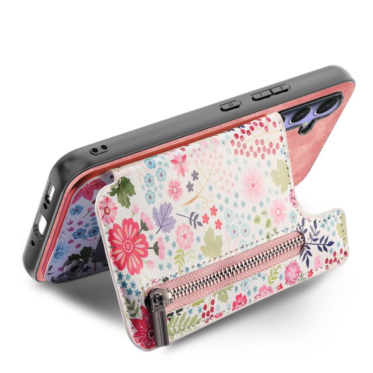 Retro Painted Zipper Wallet Back Phone Case