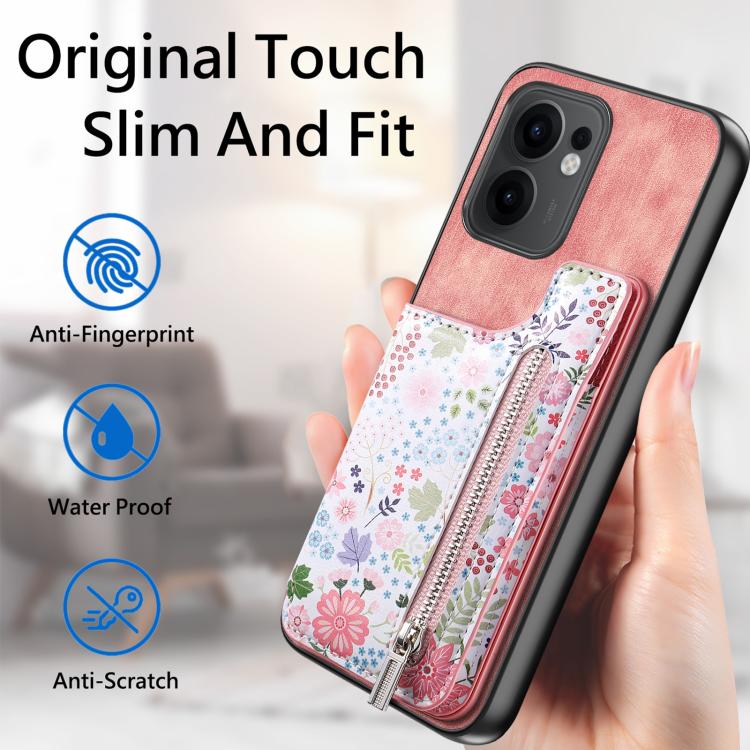 Retro Painted Zipper Wallet Back Phone Case
