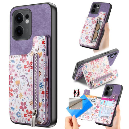 Retro Painted Zipper Wallet Back Phone Case
