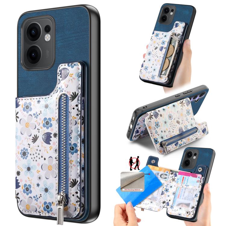 Retro Painted Zipper Wallet Back Phone Case