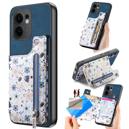 Retro Painted Zipper Wallet Back Phone Case
