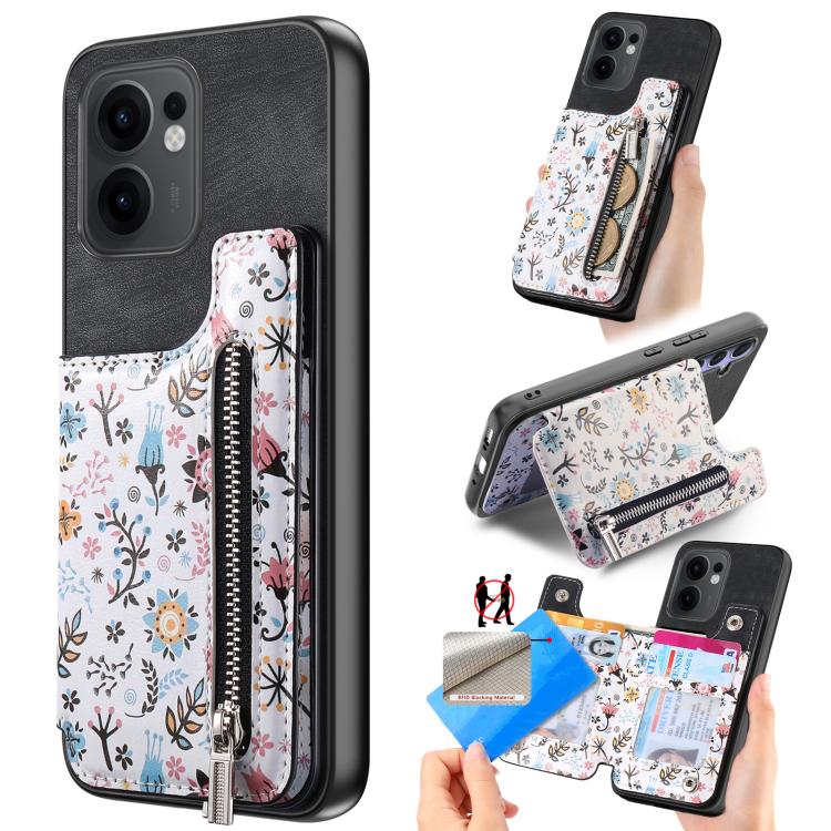 Retro Painted Zipper Wallet Back Phone Case
