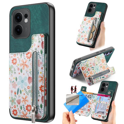 Retro Painted Zipper Wallet Back Phone Case