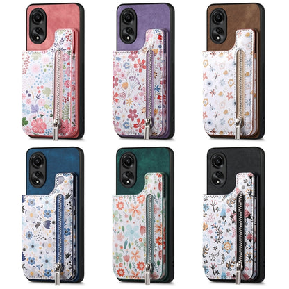 Retro Painted Zipper Wallet Back Phone Case