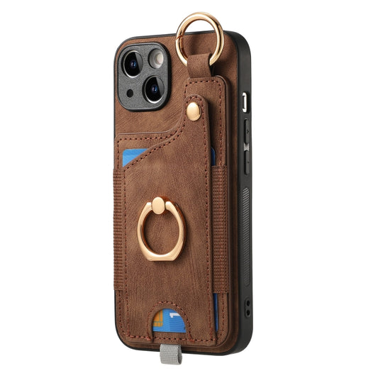 Retro Skin-feel Ring Card Bag Phone Case with Hang Loop, Compatible with iPhone X / XS