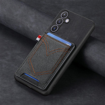 Denim Texture Leather Skin Phone Case with Card Slot, Compatible with Samsung Galaxy S24+ 5G