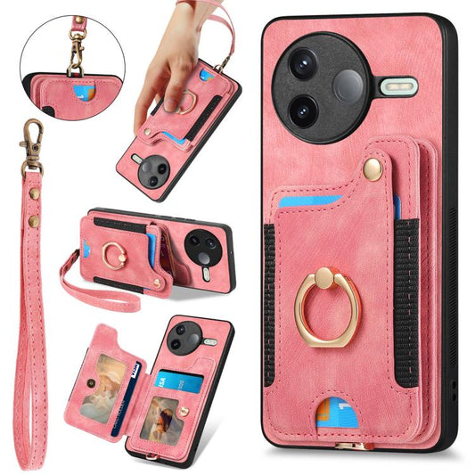 Retro Skin-feel Ring Multi-card RFID Wallet Phone Case