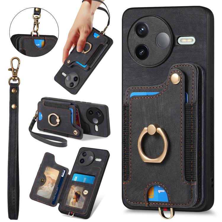 Retro Skin-feel Ring Multi-card RFID Wallet Phone Case