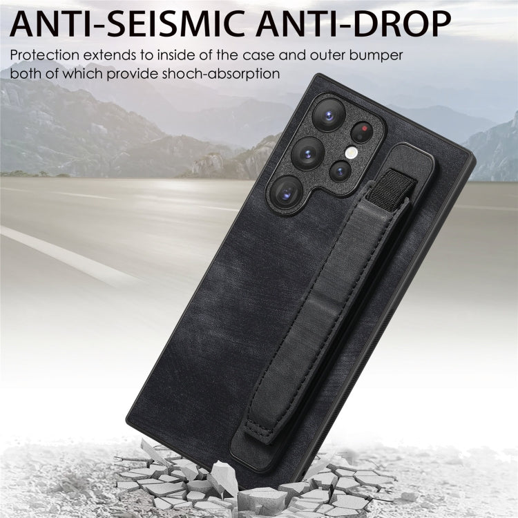 Retro Wristband Holder Leather Back Phone Case, Compatible with Samsung Galaxy S22 Ultra 5G
