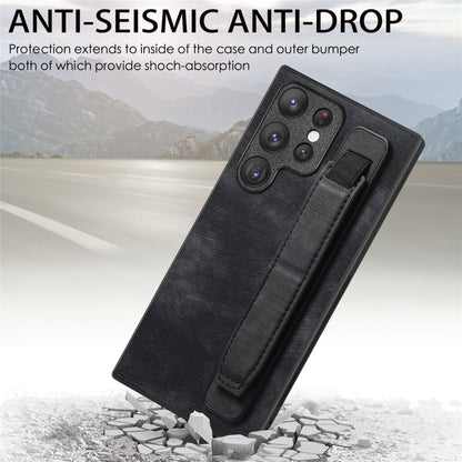 Retro Wristband Holder Leather Back Phone Case, Compatible with Samsung Galaxy S22 Ultra 5G