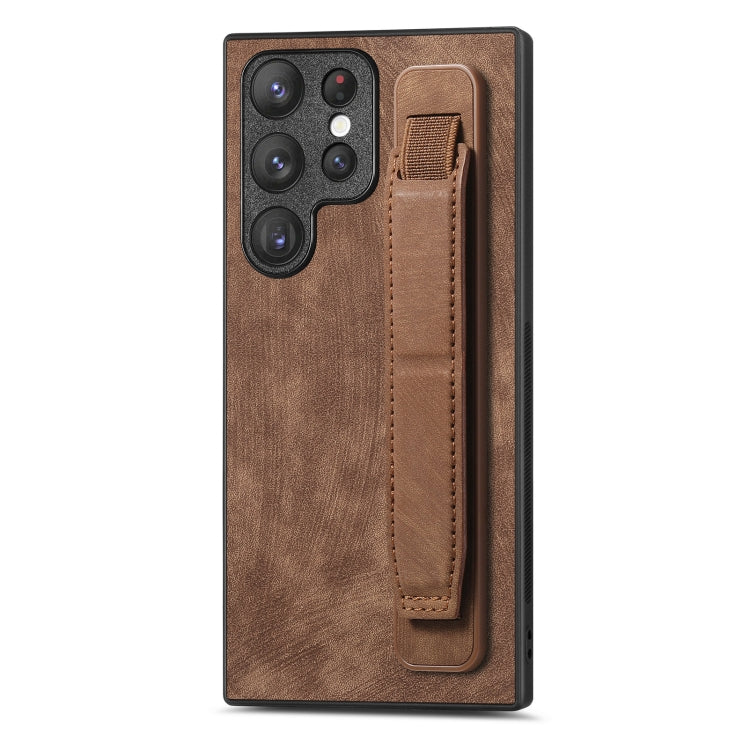 Retro Wristband Holder Leather Back Phone Case, Compatible with Samsung Galaxy S22 Ultra 5G