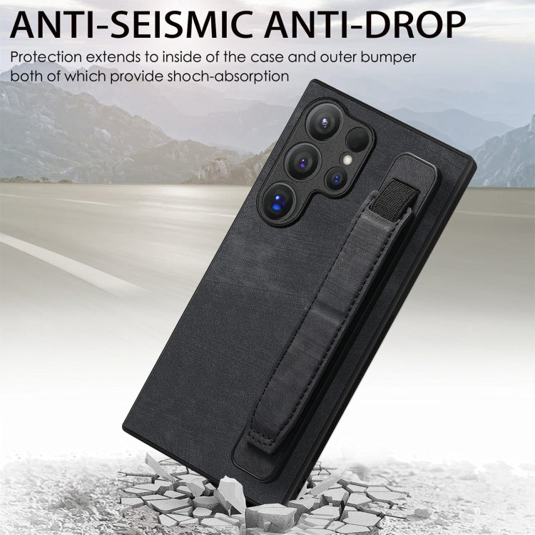 Retro Wristband Holder Leather Back Phone Case, Compatible with Samsung Galaxy S24 Ultra 5G