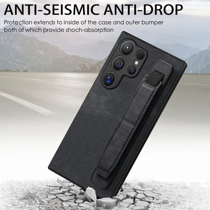 Retro Wristband Holder Leather Back Phone Case, Compatible with Samsung Galaxy S24 Ultra 5G