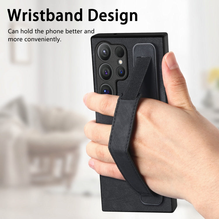 Retro Wristband Holder Leather Back Phone Case, Compatible with Samsung Galaxy S24 Ultra 5G