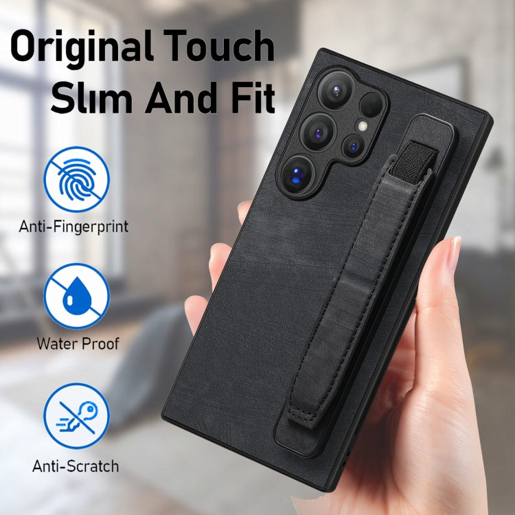Retro Wristband Holder Leather Back Phone Case, Compatible with Samsung Galaxy S24 Ultra 5G
