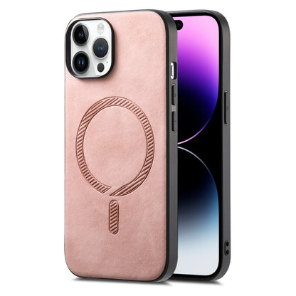 Solid Color Retro Magsafe PU Back Cover Phone Case, Compatible with iPhone 14 Pro