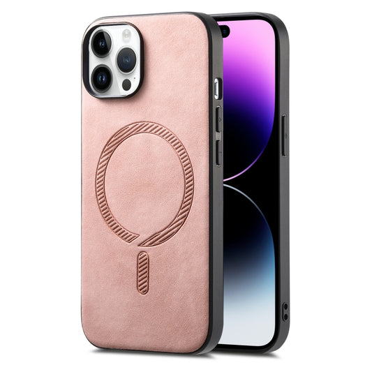 Solid Color Retro Magsafe PU Back Cover Phone Case, Compatible with iPhone 14 Pro