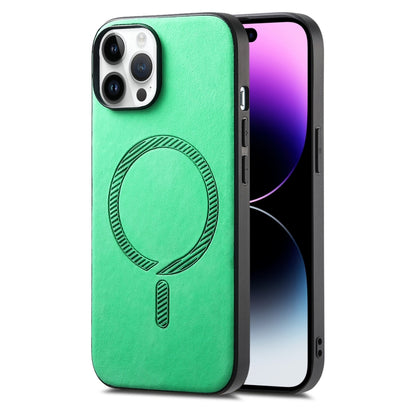Solid Color Retro Magsafe PU Back Cover Phone Case, Compatible with iPhone 14 Pro