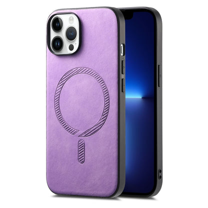 Solid Color Retro Magsafe PU Back Cover Phone Case, Compatible with iPhone 13 Pro