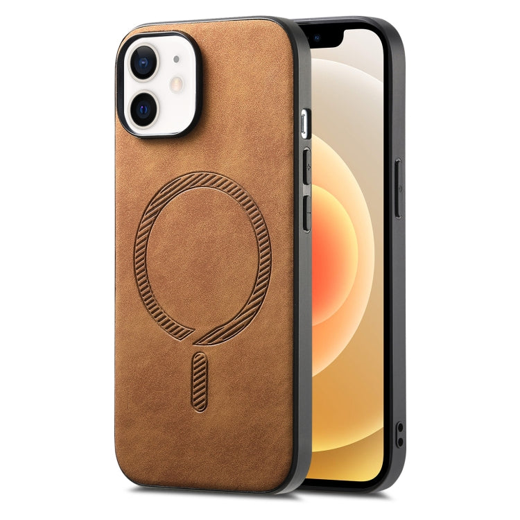 Solid Color Retro Magsafe PU Back Cover Phone Case, Compatible with iPhone 12