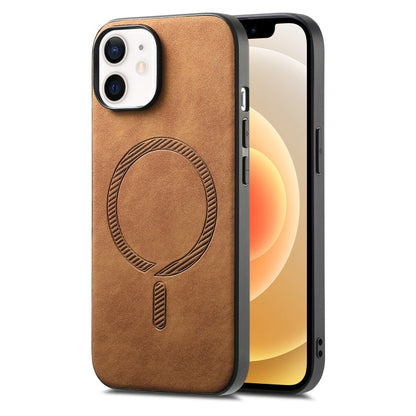 Solid Color Retro Magsafe PU Back Cover Phone Case, Compatible with iPhone 12
