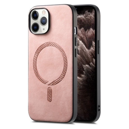 Solid Color Retro Magsafe PU Back Cover Phone Case, Compatible with iPhone 11 Pro Max