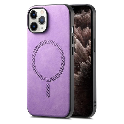 Solid Color Retro Magsafe PU Back Cover Phone Case, Compatible with iPhone 11 Pro Max