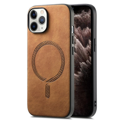 Solid Color Retro Magsafe PU Back Cover Phone Case, Compatible with iPhone 11 Pro Max