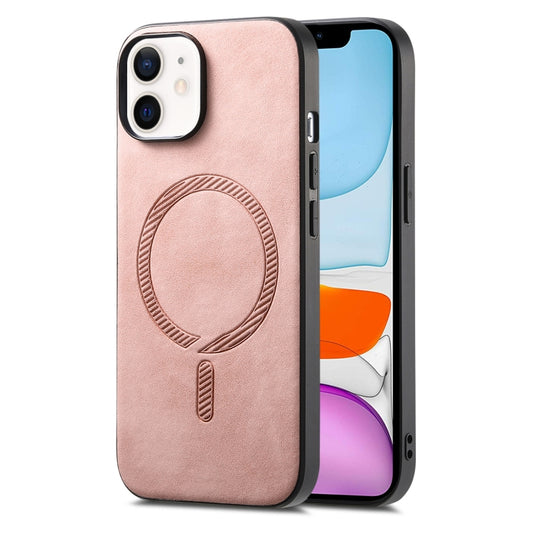 Solid Color Retro Magsafe PU Back Cover Phone Case, Compatible with iPhone 11